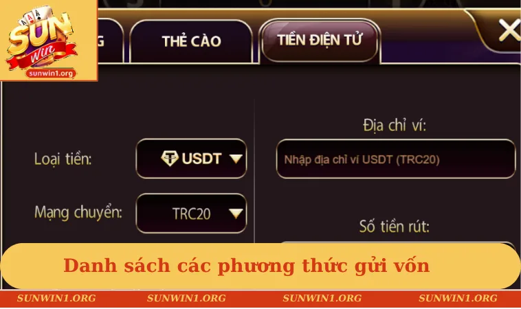 Nạp tiền SUNWIN 1 Danh sách các phương thức gửi vốn được thành viên tin dùng