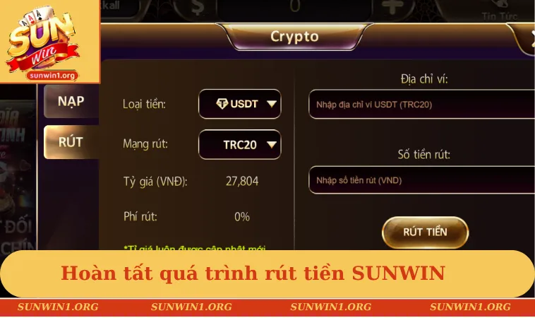 Hoàn tất quá trình rút tiền SUNWIN thành công tốt đẹp